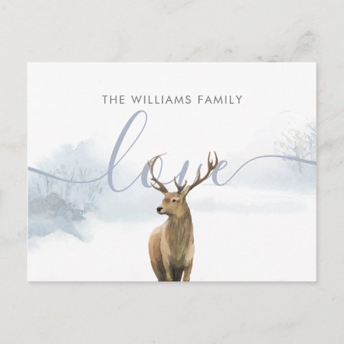 Christmas Family Name Winter Woodland Stag Postcard