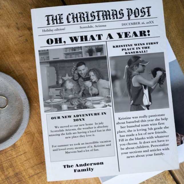 Christmas Family Newspaper + Year In Review Photo  Invitation (Creator Uploaded)