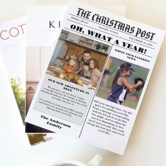 Christmas Family Newspaper + Year In Review Photo  Invitation