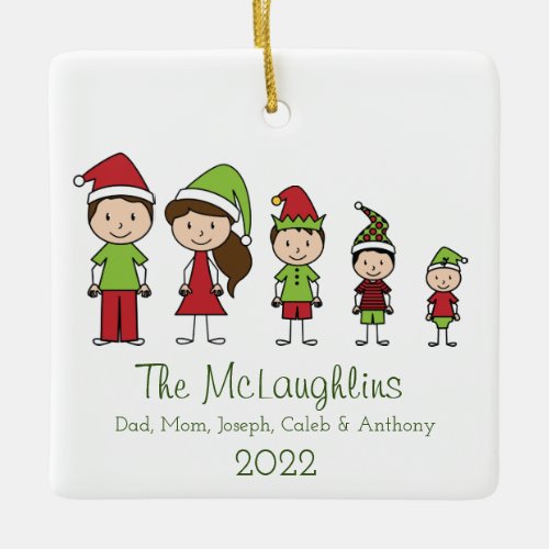 Christmas Family of 5 Personalized Ceramic Ornament
