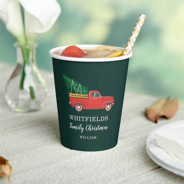 Christmas Family Party Holiday Red Truck Custom Paper Cups (Insitu)