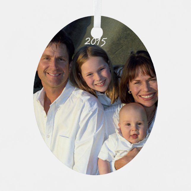 Christmas Family Photo Aged Damask Ornament (Front)