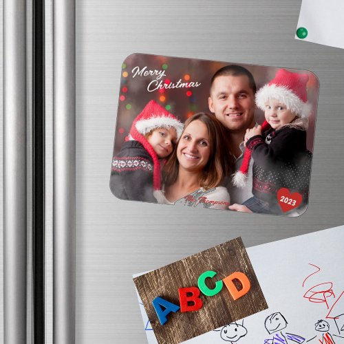 Christmas Family Photo and Red heart Magnet