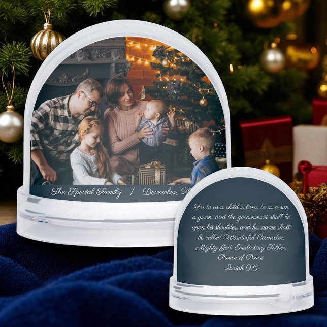 Christmas Family Photo, Bible Verse Christian Snow Globe (Creator Uploaded)