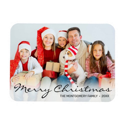 Christmas Family Photo Black Monogram Minimalist Magnet
