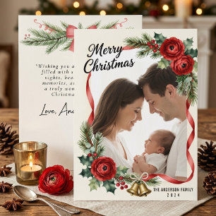 Christmas Family Photo Card, Custom Newborn Baby Holiday Card