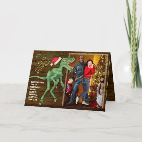 Christmas Family Photo Card  Funny Velociraptor