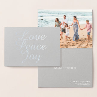 CHRISTMAS FAMILY PHOTO CARD PEACE LOVE JOY IN FOIL