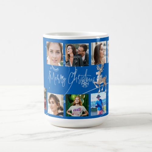 Christmas Family Photo Collage Blue Deer Coffee Mug