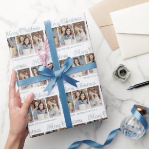 Christmas Family Photo Collage Chic Holiday Wrapping Paper