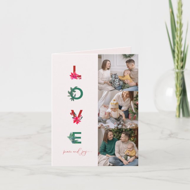 Christmas Family Photo Collage | Love Peace Joy  Holiday Card (Front)