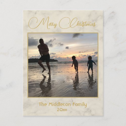 Christmas Family Photo Elegant Gold Cream  Holiday Postcard