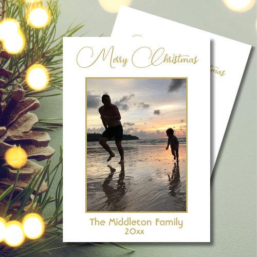 Christmas Family Photo Elegant Gold Merry  Holiday Card