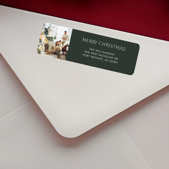 Christmas Family Photo Elegant Return Address Label (Family Photo Modern Christmas Return Address Label)