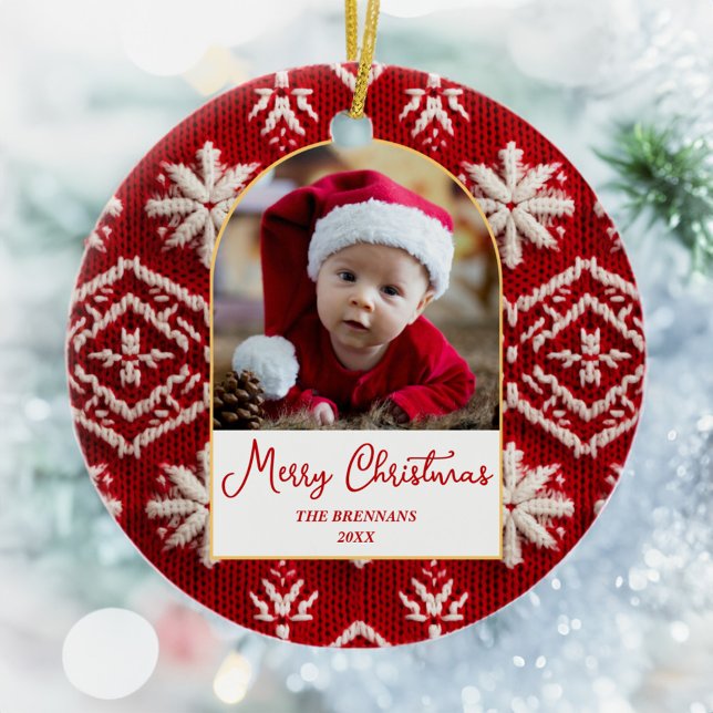 Christmas Family Photo Elegant Winter Ceramic Ornament (Christmas Family Photo Elegant Winter Ceramic Ornament)