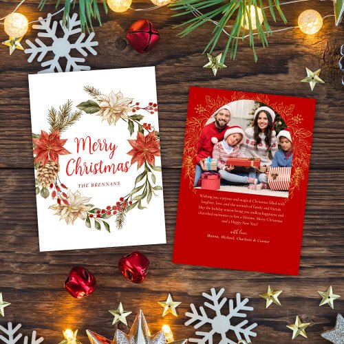 Christmas Family Photo Festive Wreath Greenery Holiday Card