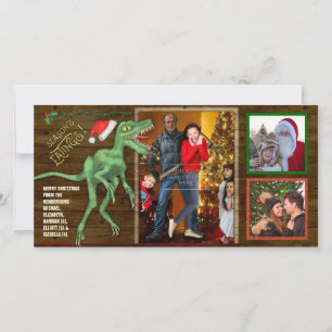 Christmas Family Photo Funny Velociraptor Dinosaur Holiday Card