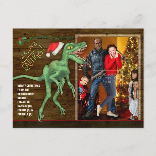 Christmas Family Photo Funny Velociraptor Dinosaur Holiday Postcard
