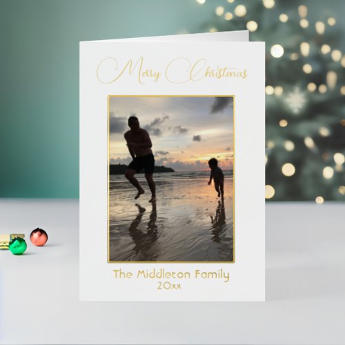 Christmas Family Photo Gold Elegant Merry Foil Holiday Card