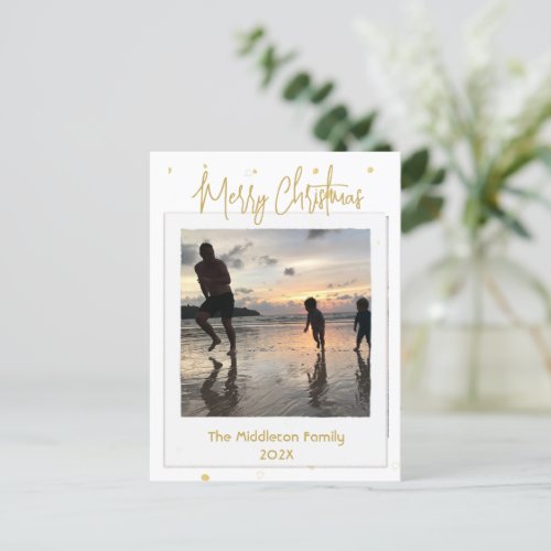 Christmas Family Photo Gold Merry Postcard