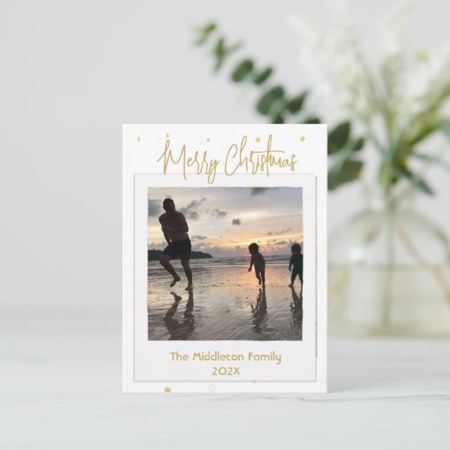Christmas Family Photo Gold Merry Postcard (Standing Front)