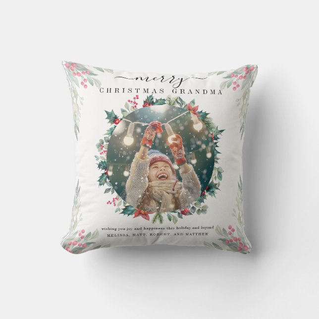 Christmas Family Photo Grandma Keepsake Throw Pillow (Front)