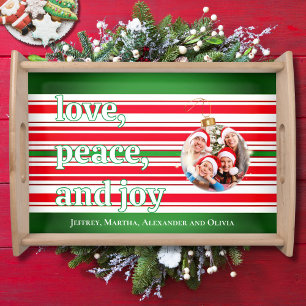 Christmas Family Photo Love Peace Joy Holiday Serving Tray