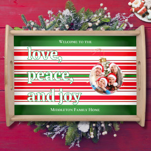 Christmas Family Photo Love Peace Joy Holiday Serving Tray