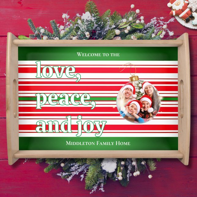 Christmas Family Photo Love Peace Joy Holiday Serving Tray (Creator Uploaded)