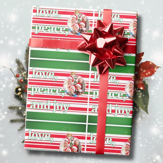 Christmas Family Photo Love Peace Joy Holiday Wrapping Paper (Creator Uploaded)