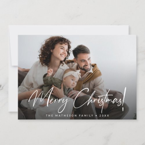 Christmas Family Photo Merry Christmas Script  Holiday Card