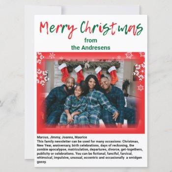 Christmas Family Photo Newsletter Festive Fun 3 Holiday Card by Zazzimsical at Zazzle
