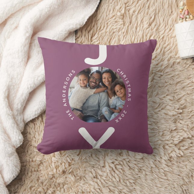 Christmas family photo plum purple joy throw pillow (Blanket)