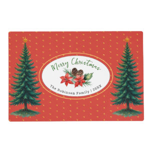 Christmas Family Photo Red Poinsettia Personalized Placemat