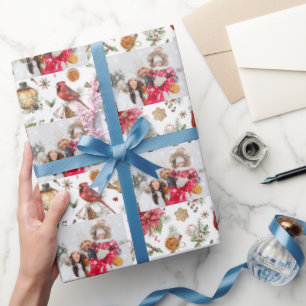 Christmas family photo red white party pattern wrapping paper