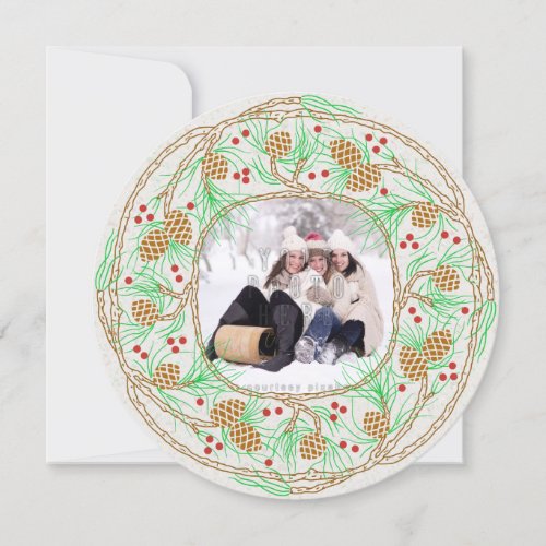 Christmas Family Photo Rustic Pine Wreath Winter Holiday Card