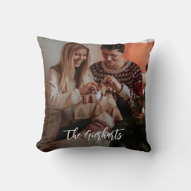 Christmas Family Photo Script Personalized Throw Pillow (Front)