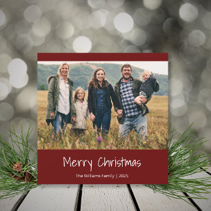 Christmas Family Photo Simple Typography Red Holiday Card