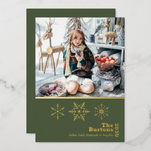 Christmas Family Photo Snowflake Gold Foil Holiday Card