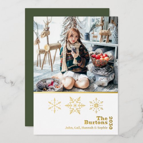  Christmas Family Photo Snowflake Gold Foil Holiday Card