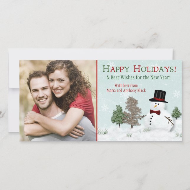Christmas Family Photo Snowman Holiday Photocard (Front)