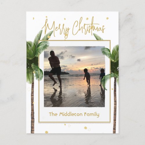 Christmas Family Photo Tropical Gold Postcard
