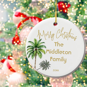 Christmas Family Photo Tropical Palm Tree Ceramic Ornament
