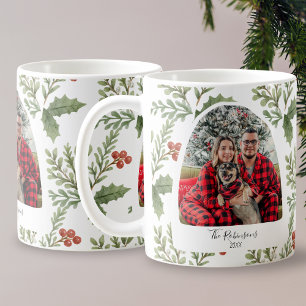 Christmas Family Photo Typography Botanical Coffee Mug