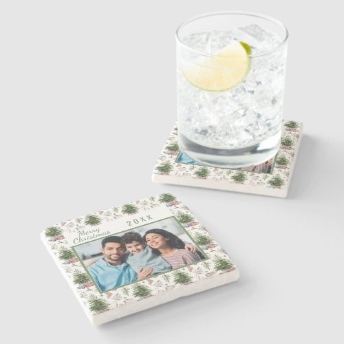 Christmas family photo vintage pattern stone coaster