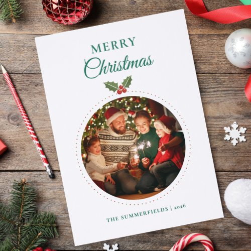 Christmas Family Photo Watercolor Botanical Letterpress Photo Cards