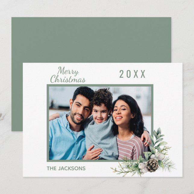 Christmas family photo white cone pine modern (Front/Back)