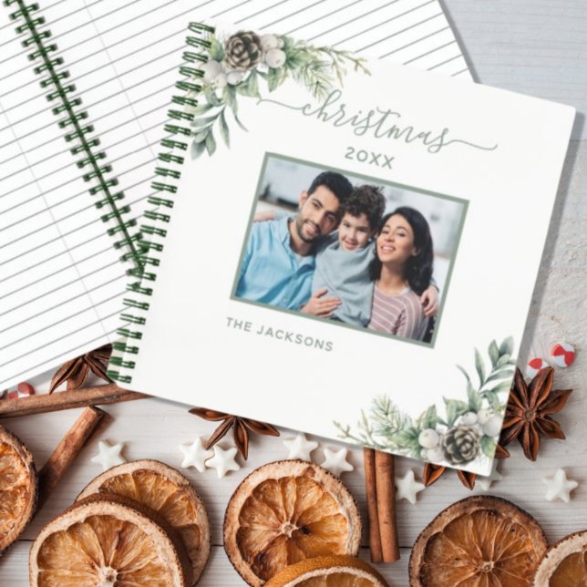 Christmas family photo white cone pine name notebook (Creator Uploaded)