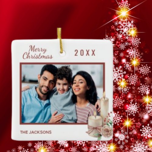 Christmas family photo white red candle decor ceramic ornament