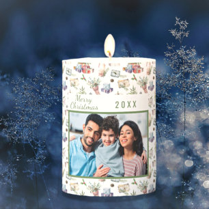 Christmas family photo white vintage pillar candle